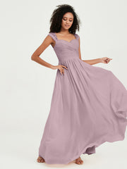 Col En Cœur Mousseline Robes Avec Dentelle Mancherons Dusk