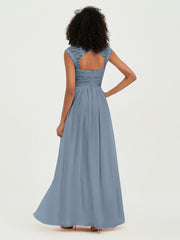 Col En Cœur Mousseline Robes Avec Dentelle Mancherons Bleu Poudré