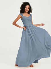 Col En Cœur Mousseline Robes Avec Dentelle Mancherons Bleu Poudré