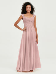 Col En Cœur Mousseline Robes Avec Dentelle Mancherons Rose Poudré