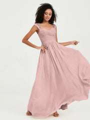 Col En Cœur Mousseline Robes Avec Dentelle Mancherons Rose Poudré