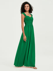 Col En Cœur Mousseline Robes Avec Dentelle Mancherons Emeraude