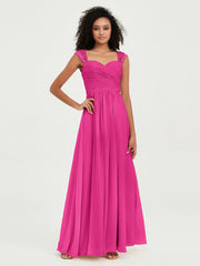 Col En Cœur Mousseline Robes Avec Dentelle Mancherons Fuchsia