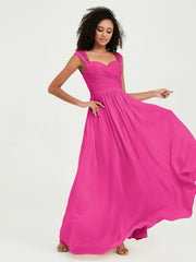 Col En Cœur Mousseline Robes Avec Dentelle Mancherons Fuchsia