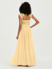 Col En Cœur Mousseline Robes Avec Dentelle Mancherons Or