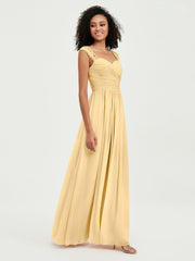 Col En Cœur Mousseline Robes Avec Dentelle Mancherons Or