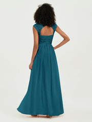 Col En Cœur Mousseline Robes Avec Dentelle Mancherons Bleu Encre
