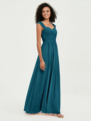 Col En Cœur Mousseline Robes Avec Dentelle Mancherons Bleu Encre