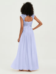 Col En Cœur Mousseline Robes Avec Dentelle Mancherons Lavande