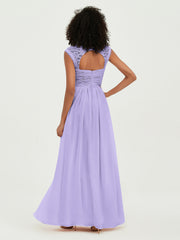 Col En Cœur Mousseline Robes Avec Dentelle Mancherons Lilas