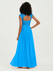 Col En Cœur Mousseline Robes Avec Dentelle Mancherons Bleu Océan