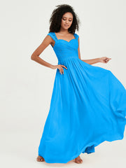 Col En Cœur Mousseline Robes Avec Dentelle Mancherons Bleu Océan