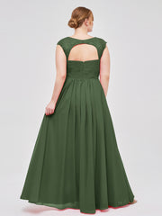 Col En Cœur Mousseline Robes Avec Dentelle Mancherons Olive Verte Grande Taille