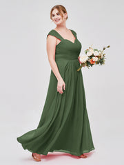 Col En Cœur Mousseline Robes Avec Dentelle Mancherons Olive Verte Grande Taille