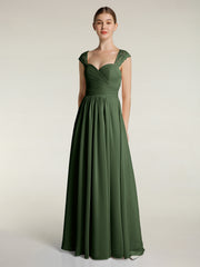 Col En Cœur Mousseline Robes Avec Dentelle Mancherons Olive Verte