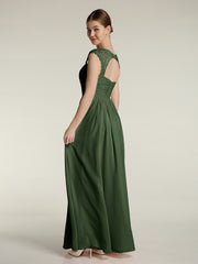 Col En Cœur Mousseline Robes Avec Dentelle Mancherons Olive Verte