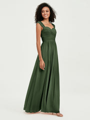 Col En Cœur Mousseline Robes Avec Dentelle Mancherons Olive Verte