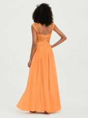 Col En Cœur Mousseline Robes Avec Dentelle Mancherons Orange