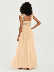 Col En Cœur Mousseline Robes Avec Dentelle Mancherons Pêche