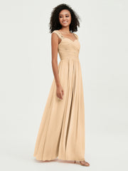 Col En Cœur Mousseline Robes Avec Dentelle Mancherons Pêche