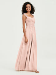 Col En Cœur Mousseline Robes Avec Dentelle Mancherons Rose Perle