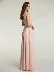 Col En Cœur Mousseline Robes Avec Dentelle Mancherons Rose Perle