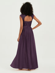 Col En Cœur Mousseline Robes Avec Dentelle Mancherons Plum