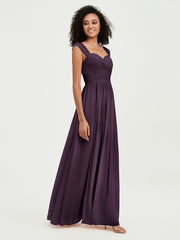 Col En Cœur Mousseline Robes Avec Dentelle Mancherons Plum