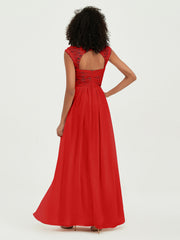 Col En Cœur Mousseline Robes Avec Dentelle Mancherons Rouge