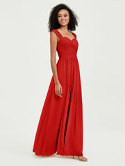 Col En Cœur Mousseline Robes Avec Dentelle Mancherons Rouge