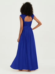 Col En Cœur Mousseline Robes Avec Dentelle Mancherons Bleu Royale
