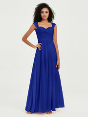 Col En Cœur Mousseline Robes Avec Dentelle Mancherons Bleu Royale
