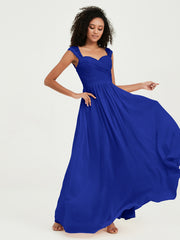 Col En Cœur Mousseline Robes Avec Dentelle Mancherons Bleu Royale