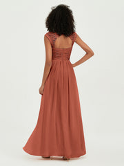Col En Cœur Mousseline Robes Avec Dentelle Mancherons Rouille