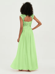 Col En Cœur Mousseline Robes Avec Dentelle Mancherons Sauge