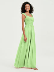 Col En Cœur Mousseline Robes Avec Dentelle Mancherons Sauge