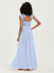 Col En Cœur Mousseline Robes Avec Dentelle Mancherons Bleu Ciel
