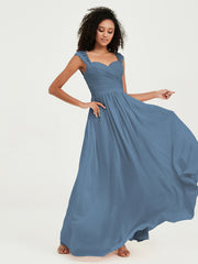 Col En Cœur Mousseline Robes Avec Dentelle Mancherons Bleu de Schiste