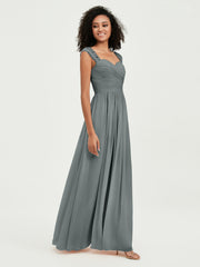 Col En Cœur Mousseline Robes Avec Dentelle Mancherons Gris Acier