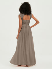 Col En Cœur Mousseline Robes Avec Dentelle Mancherons Taupe