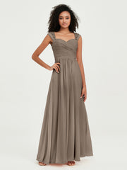 Col En Cœur Mousseline Robes Avec Dentelle Mancherons Taupe