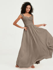 Col En Cœur Mousseline Robes Avec Dentelle Mancherons Taupe