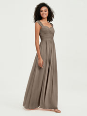Col En Cœur Mousseline Robes Avec Dentelle Mancherons Taupe