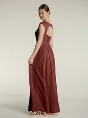 Col En Cœur Mousseline Robes Avec Dentelle Mancherons terracotta