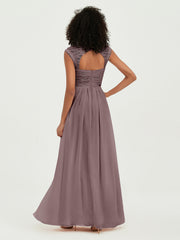 Col En Cœur Mousseline Robes Avec Dentelle Mancherons Vintage Mauve