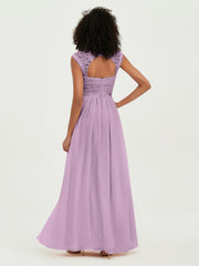 Col En Cœur Mousseline Robes Avec Dentelle Mancherons Glycine