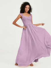 Col En Cœur Mousseline Robes Avec Dentelle Mancherons Glycine