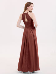 Longue Mousseline Licou Robes Demoiselle d'Honneur terracotta