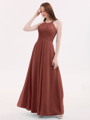 Longue Mousseline Licou Robes Demoiselle d'Honneur terracotta