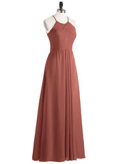 Longue Mousseline Licou Robes Demoiselle d'Honneur terracotta